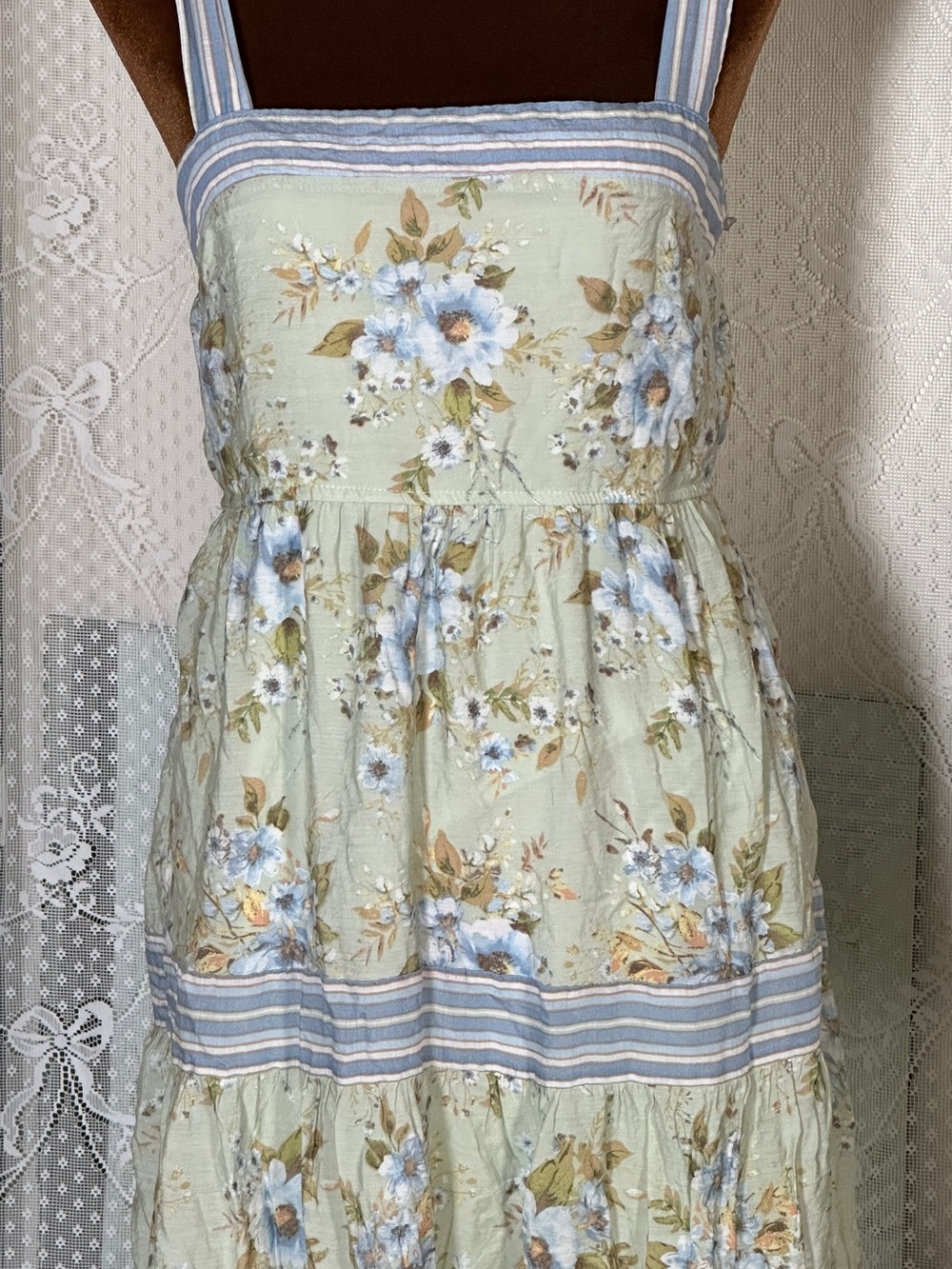 Sleeveless Floral Tiered Maxi Dress in Sage and Blue - Picture 3 of 5